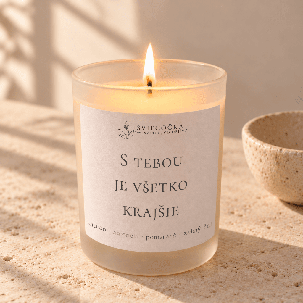 S tebou je krajšie - citrón · citronela · pomaranč · zelený čaj - ručne vyrábaná sójová sviečka